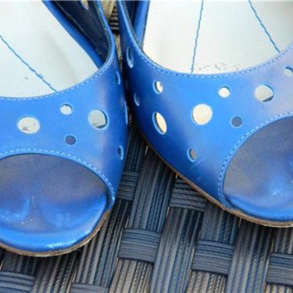 Kate Spade Blue Leather Peep Toe Sling Back High Heel Classic Shoes/Pumps Size 8 - Picture 6 of 10